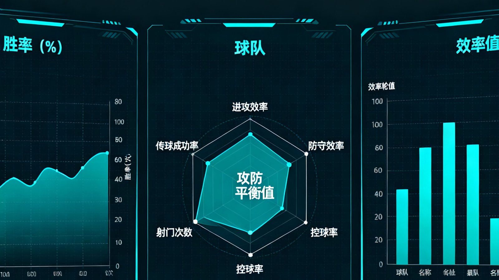 2026世界杯数据统计仪表板，包含胜率走势曲线、球队雷达图、攻防效率对比